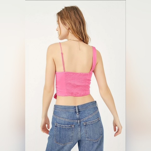 Free People Mila One Shoulder Side Tie Cropped Size Large, Pink NWOT - Picture 3 of 5